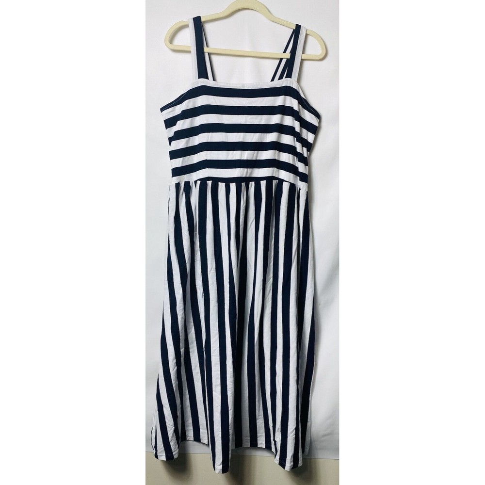 Ulla Popken Blue White Striped Sleeveless Smocked Sundress Womens 20/22